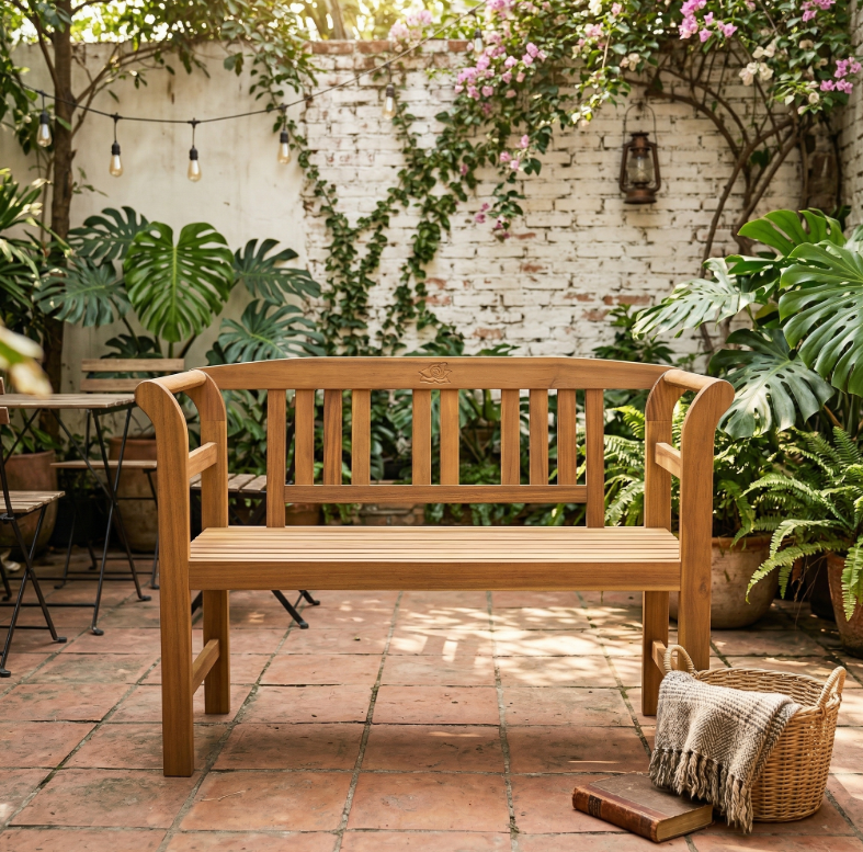 2-Sitzer Gartenbank aus Akazienholz, ca. 115 x 48,5 x 82 cm - Rose