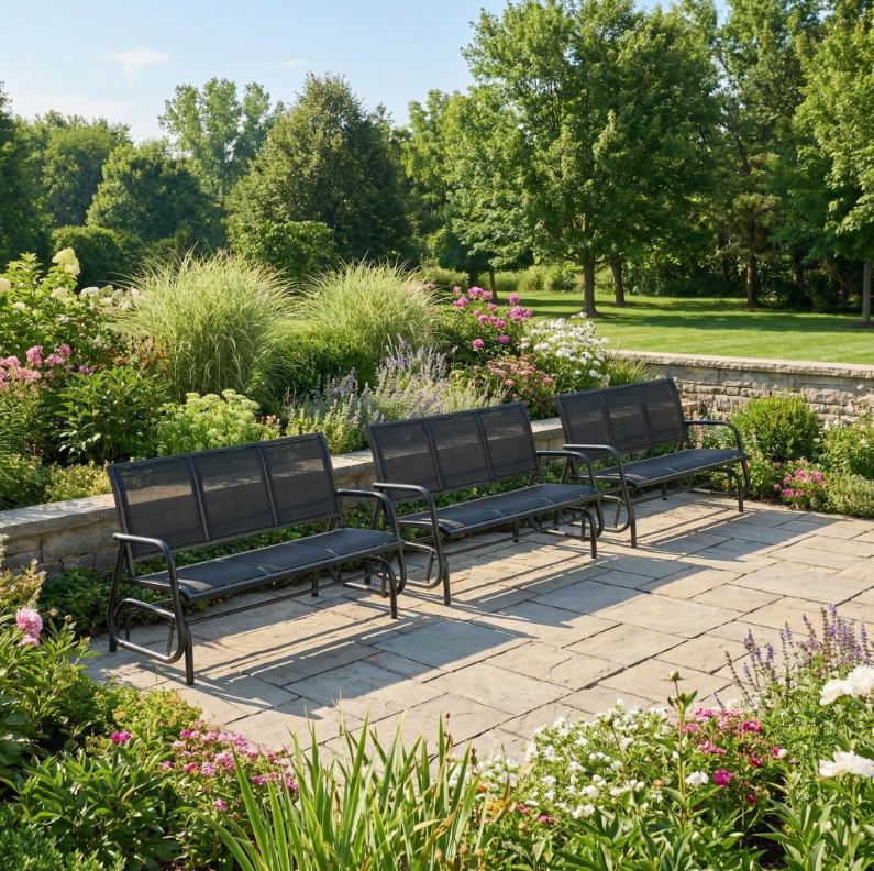 Schaukelbank Gartenbank 3-Sitzer, ca. 151 x 70 x 83 cm – Schwarz