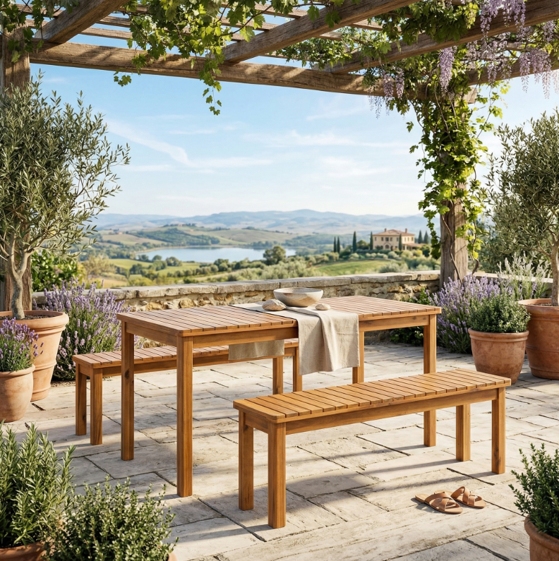 3tlg. Gartensitzgruppe Brian aus 100% Akazienholz, Hellbraun