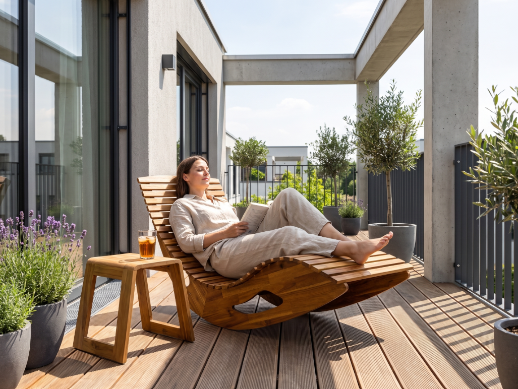 Ergonomische Schwungliege aus Akazienholz