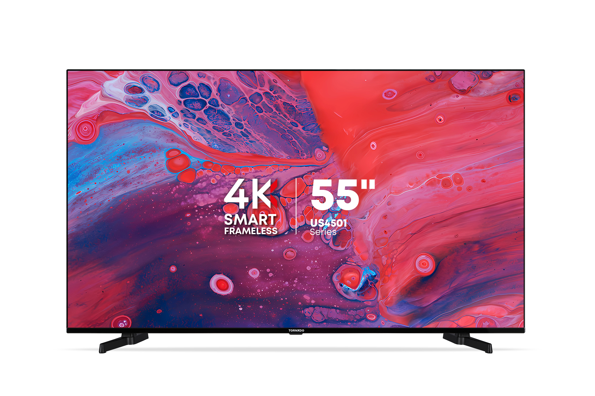 Tornado LINUX Smart TV 55 Zoll 4K Ultra HD, Rahmenlos, mit integriertem Receiver