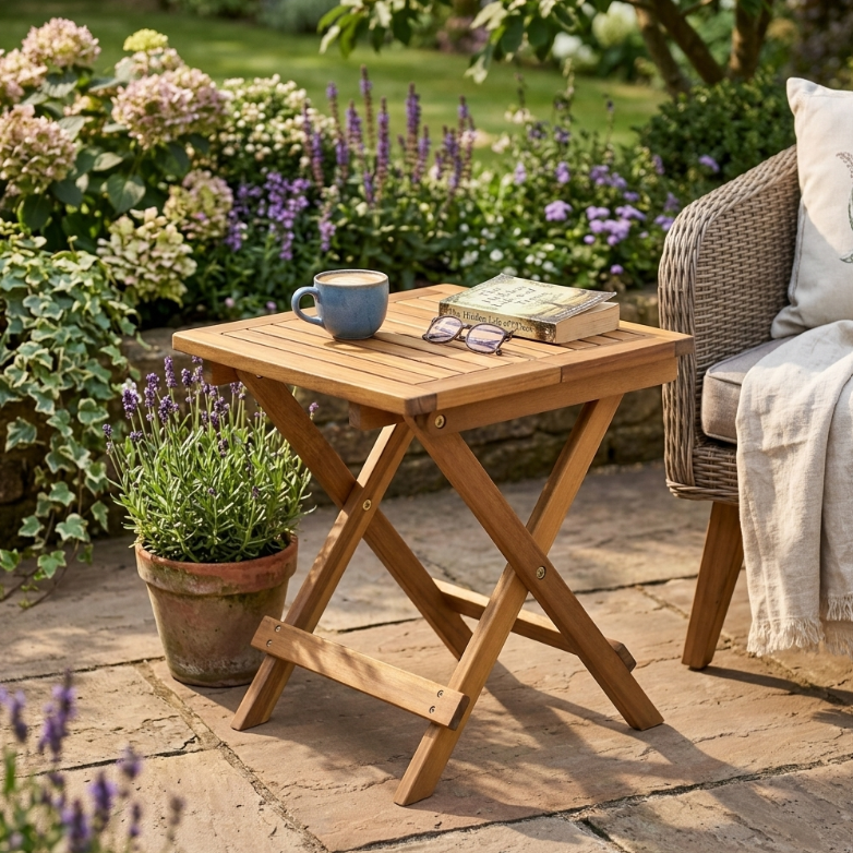 Akazienholz Gartenklapptisch Beistelltisch 38 cm FSC