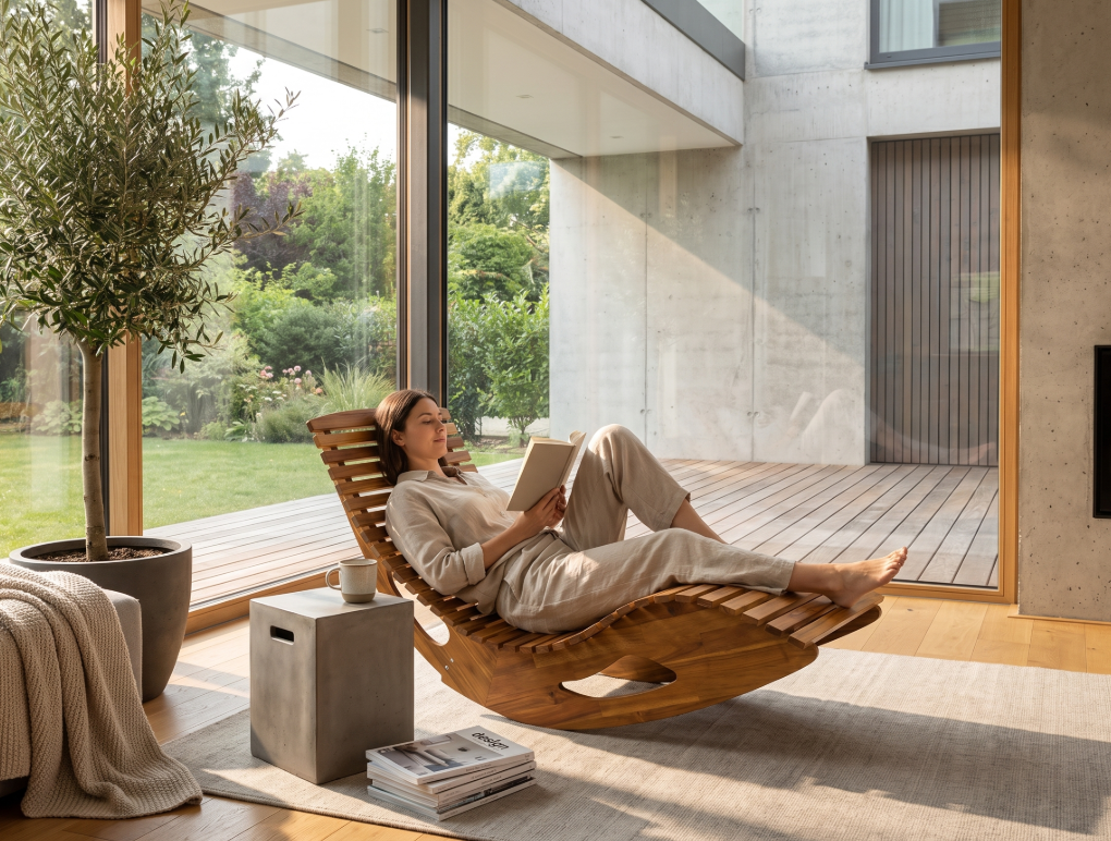 Ergonomische Schwungliege aus Akazienholz