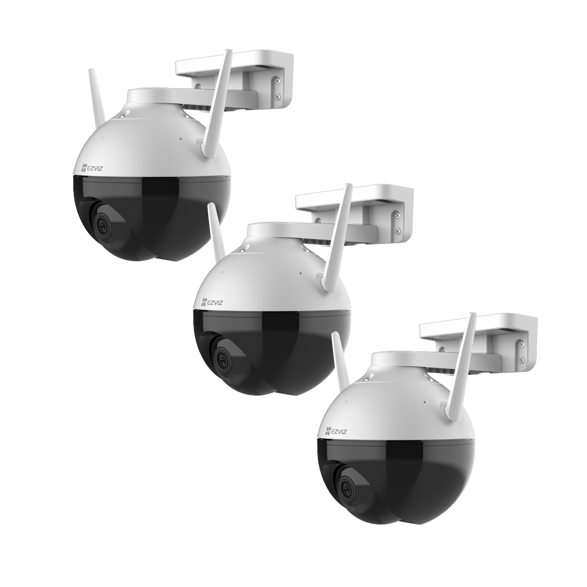 EZVIZ C8C Outdoor Kamera, Motorisierte Schwenk- / Neige-Funktion für 360 -Grad Abdeckung, Active Defense, 3er-Set