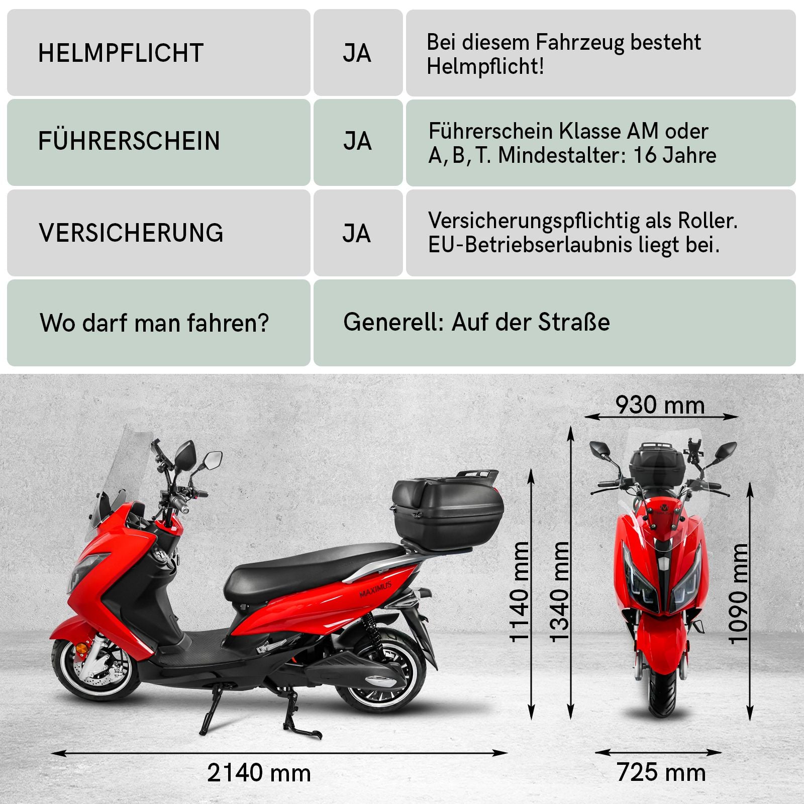 Maximus MX2-45, 2 x Lithium Akkus, 45 km/h